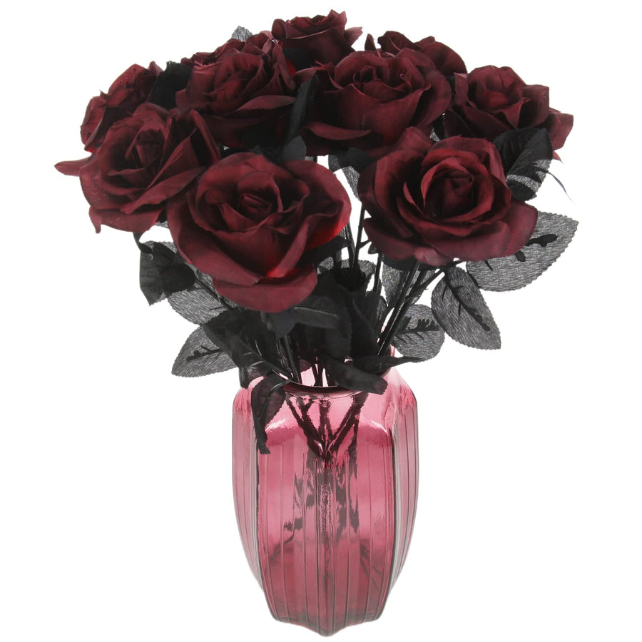 Artificial Roses Bouquet Faux Black Roses Bundles Fake Rose Flowers Realistic Flowers Arrangements Halloween Decor (Black, 5)
