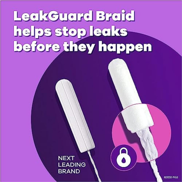 Radiant Tampons Super Absorbency with BPA-Free Plastic Applicator and LeakGuard Braid, Unscented, 42 Count