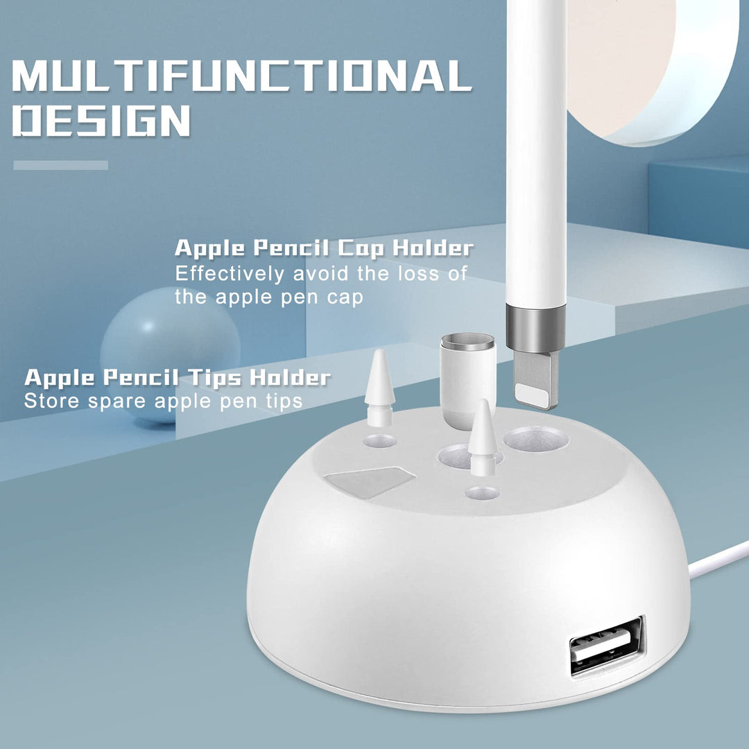 Charger Stand for Apple Pencil Charging Stand Compatible with iPad Pencil 1st Generation Adapter iPad Pen iPencil Charging Dock Station with led Charging Indicator&Pencil Tips Cap Holder&USB Port