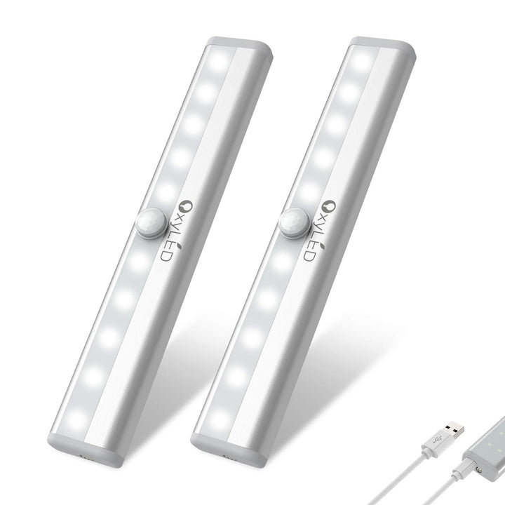 Under Cabinet Lighting, USB Rechargeable Motion Sensor Closet Light, Wireless Magnetic Stick-on Cordless 10 LED Night Light Bar for Closet Cabinet Wardrobe Stairs, 2 Pack