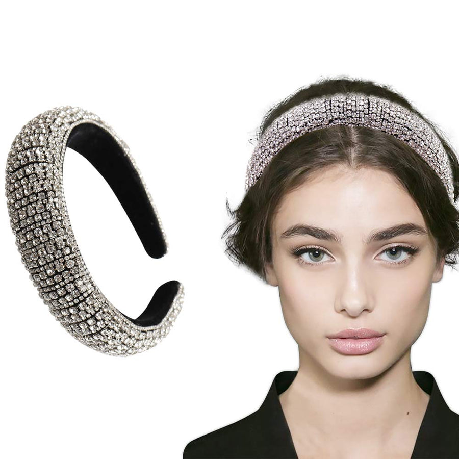Rhinestone Crystal Diamond Headbands for Women Fashionable Handmade Wide Hair Hoops Beaded Bling HairBand Hair Accessories
