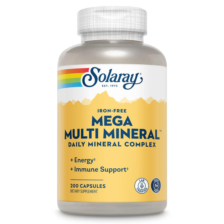 Iron-Free Mega Multi Mineral - Daily Mineral Complex w/Calcium, Magnesium, Zinc and More, Absorbable Chelated Forms, Energy and Immune Support, 60-Day Guarantee, 50 Servings, 200 Capsules