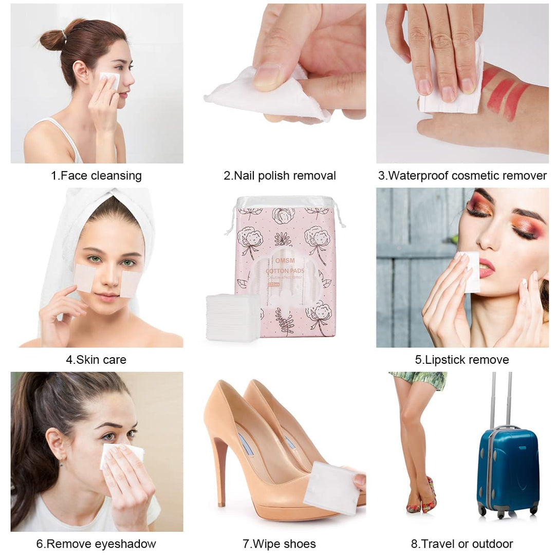 100% Natural Cotton Pads,Effectively Cosmetic Cotton Cosmetic Facial Eye Makeup Remover Pads,Double-Side Save Water Soft Gentle Makeup Tools(222PCS)