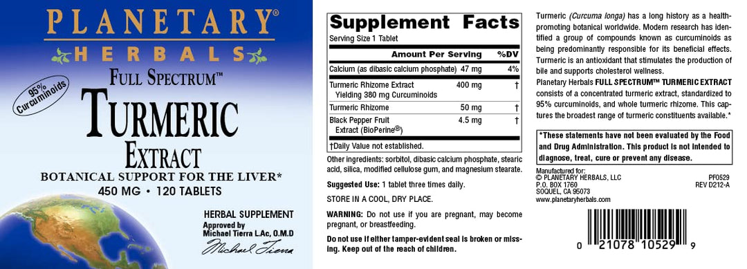 Full Spectrum Turmeric Extract Tablets, 450 mg, 120 Count