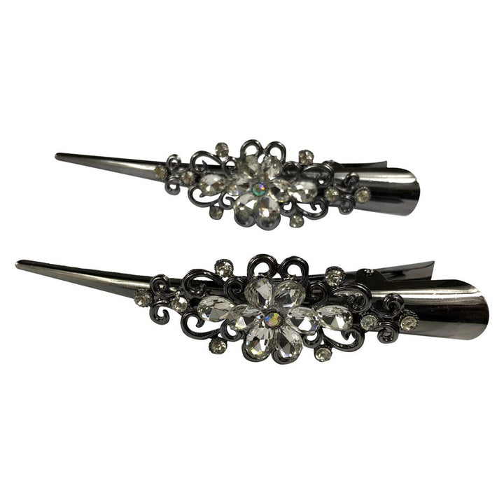 Large Retro Metal Hair Clips Flower Duckbill Clips Rhinestone Hair Barrettes with Teeth Hair Pins Hair Slide Stylish for Women Girl Hair Jewelry Accessories (White) : White