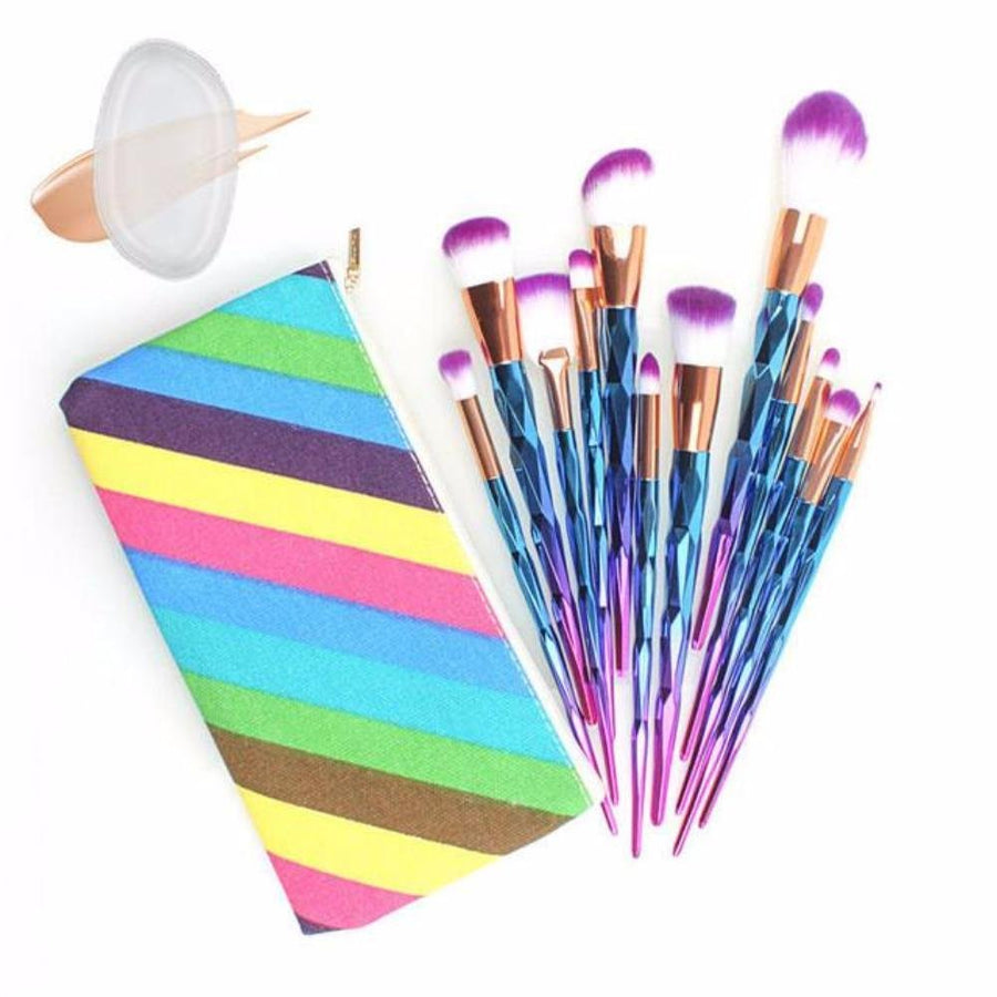 Valentine's Gift Set -Diamond Shaped Makeup Tools Brush Set -12 Piece with BONUS TRAVEL Cosmetic Bag & FREE SILICONE MAKEUP APPLICATOR