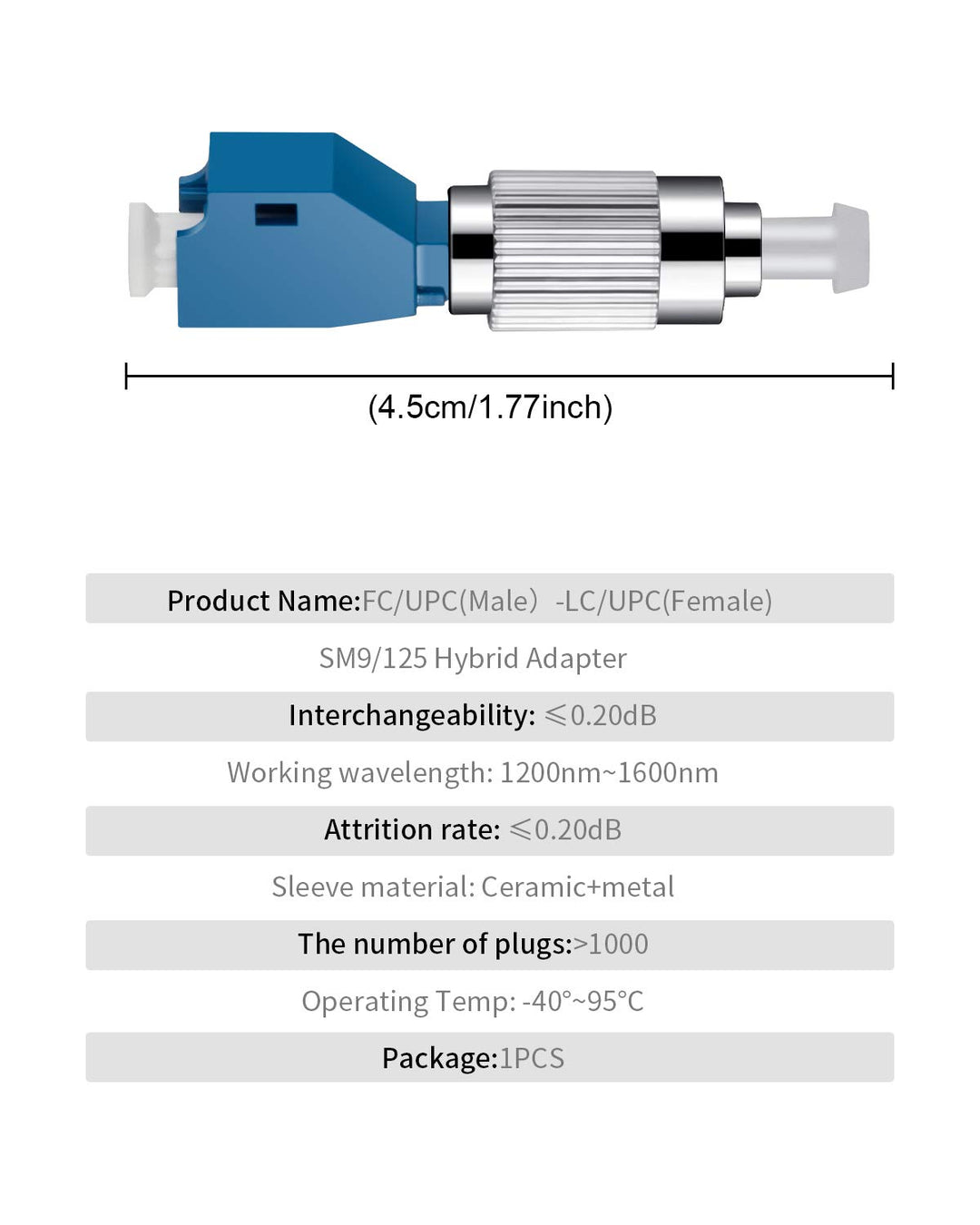 4 Pcs Visual Fault Locator Adapter, Fiber Optic Connector, Single Mode 9/125um FC Male to LC Female Adapter