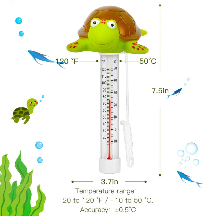 Floating Pool Thermometer, Large Size Easy Read for Water Temperature with String for Outdoor and Indoor Swimming Pools and Spas (Turtle)