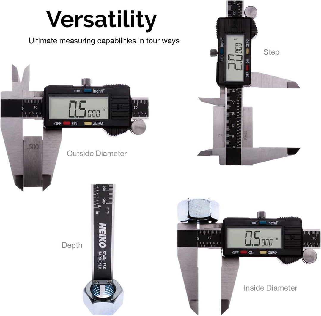 01407A Electronic Digital Caliper Measuring Tool, 0-6 Inches Stainless Steel Construction with Large LCD Screen Quick Change Button for Inch Fraction Millimeter Conversions, Digital Caliper Measurement Tool