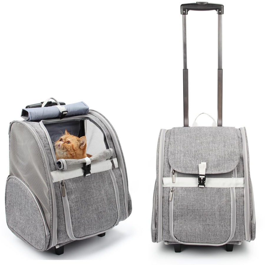 Lollimeow Pet Rolling Carrier, Dog Backpack with Wheels,Cats,Puppies Travel Bag with Wheels,Dog Trolley(Grey)