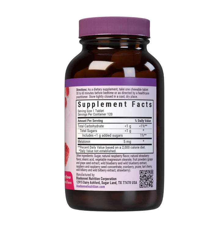 Bluebonnet Nutrition EarthSweet Melatonin 5 mg Fast-Acting Quick Dissolve Nighttime Relaxation & Restful Sleep Support - Sleep Aid - Gluten-Free, Vegan - Raspberry Flavor - 120 Chewable Tablets