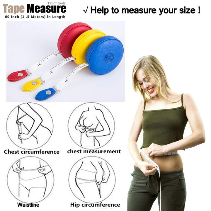 Sewing Tape Measure, Medical Body Cloth Tailor Craft Dieting Measuring Tape, 60 Inch/1.5M Dual Sided Retractable Ruler with Push Button Round(3 Pack, Red Yellow Blue)