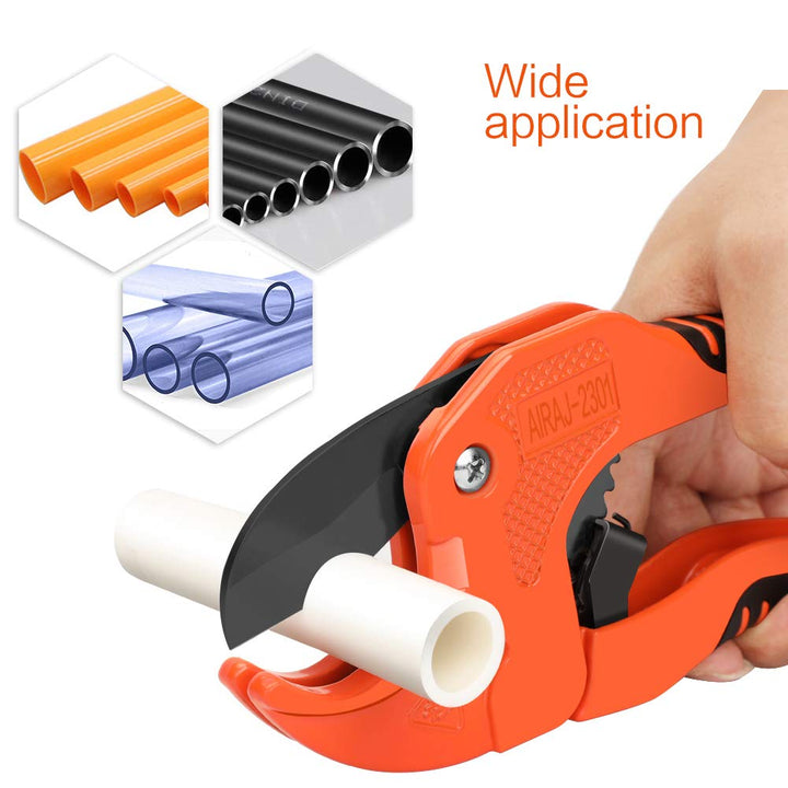 - PVC Pipe Cutter | Cuts up to 1-5/8 (1.6'') | Ratcheting PVC Cutter Tool | PEX Pipe Cutter | V Shaped SK5 Steel Blade | For cutting PVCCPVCPPPEXPE Plastic Pipes