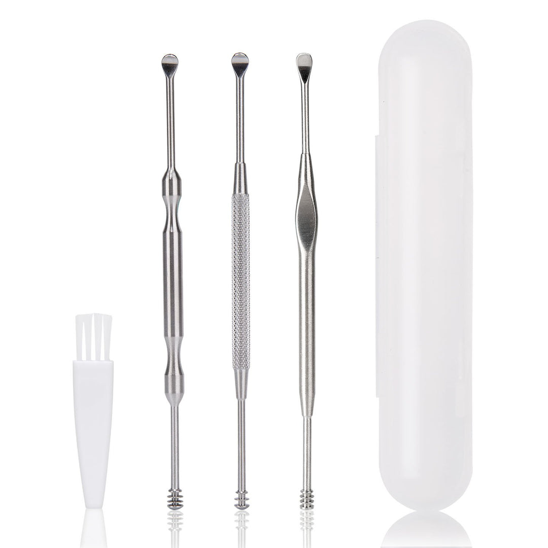 3PCS Ear Pick Earwax Removal Kit, Ear Care Set, Premium Stainless Steel Ear Curette with Storage Box, a Cleaning Brush Included