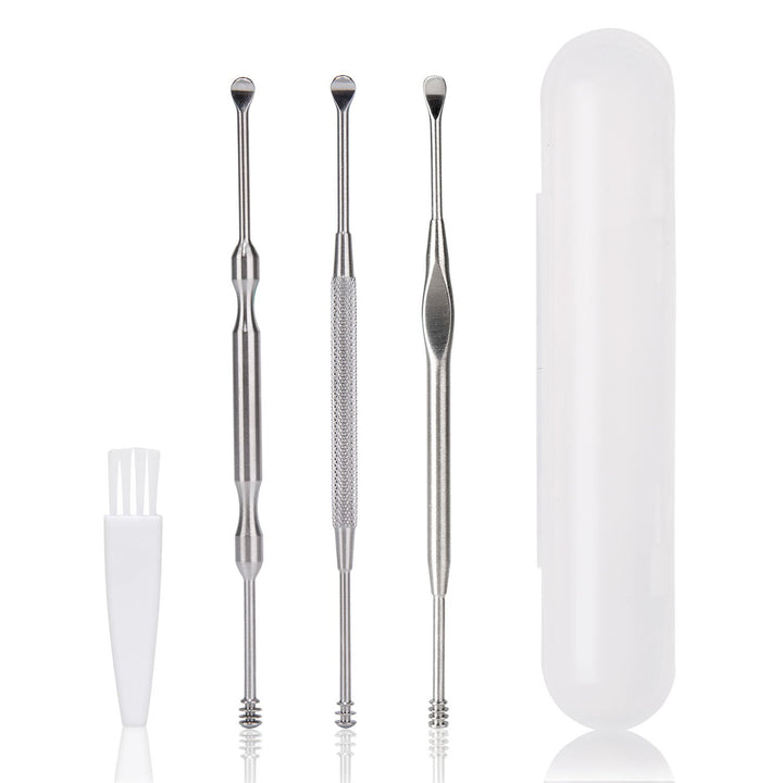 3PCS Ear Pick Earwax Removal Kit, Ear Care Set, Premium Stainless Steel Ear Curette with Storage Box, a Cleaning Brush Included