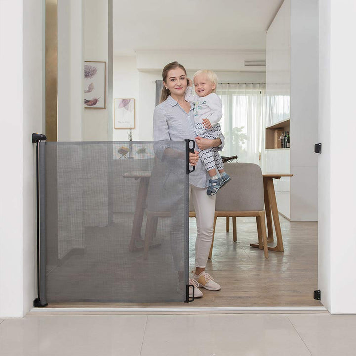 Extra Wide and Extra Tall Retractable Baby Gate Extends up to 71 Wide, 39.3 (100cm) Tall, Grey/Pet Retractable Gates for Stairs, Doorways, Hallways, Indoor and Outdoor
