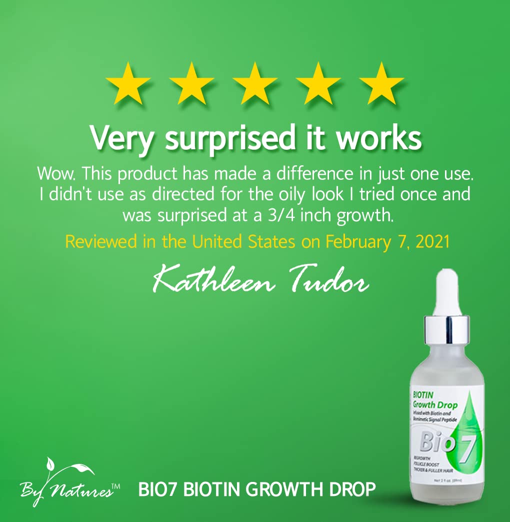 BIO7 BIOTIN GROWTH DROP INFUSED BIOMIMETIC SIGNAL PEPTIDE – 2 Fl Oz – Improve the Appearance of Hair Loss By Looking Visibly Longer, Thicker, Boost Follicle Growth –