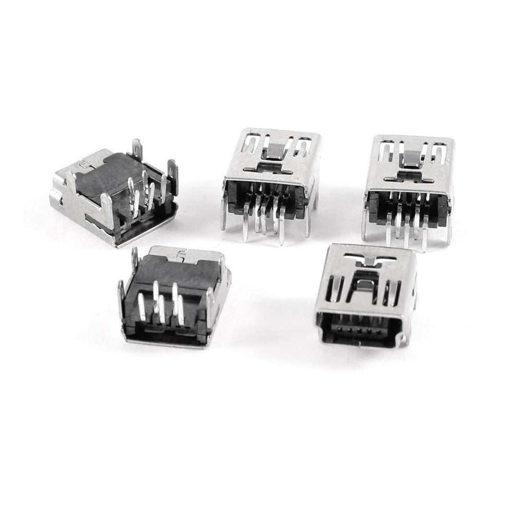 Mini USB Type B Female Socket 5-Pin Right Angle DIP Jack Connector 5 Pcs