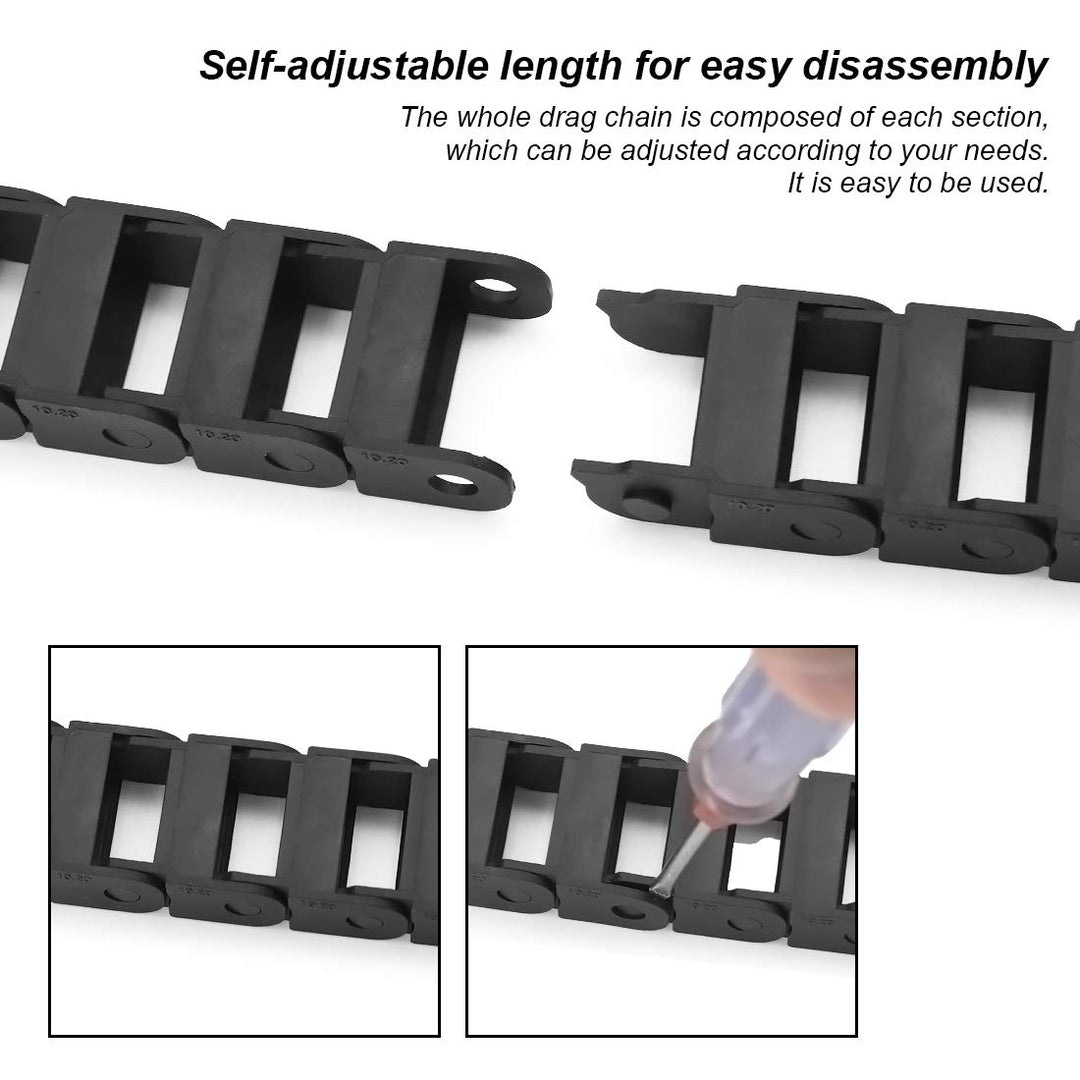 R18 10mm x 20mm(Inner H x Inner W) Black Plastic Cable Wire Carrier Drag Chain 1M Length for CNC, with End Connectors - Bridge Type (Non-openable)