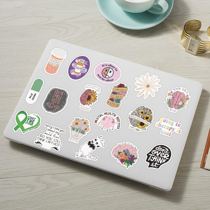 Mental Health Awareness Stickers, 52Pcs Vinyl Waterproof Mental Health Decals for Hydro Flask, Water Bottle, Laptop,Skateboard, Computer,Phone