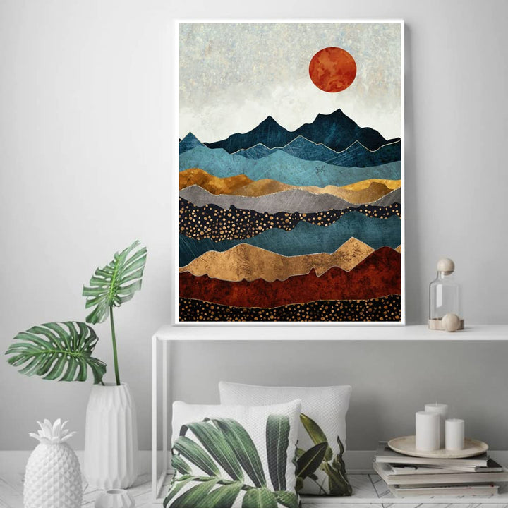 Diamond Painting Mountain Kit,Diamond Art Kits for Adults Sun Full Round Drill Large Size(12x16 inch),Abstract Scenery Paint with Diamonds Crystal Gem for Gift,Wall Decor