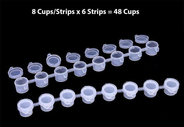 VeeDoo 48 Empty Paint Pots Container with Lids – 3ml/0.1oz Small Mini Clear Art Craft Plastic Pod Storage for School, Summer Camp Supplies, Birthday (Pack of 8 Cups/Strip, 6 Strips)