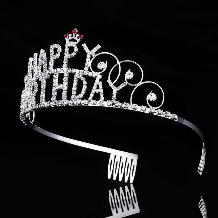 Frcolor Happy Birthday Tiara Crystal Rhinestone Crown Wedding Hair Comb Bridal Headband For Women
