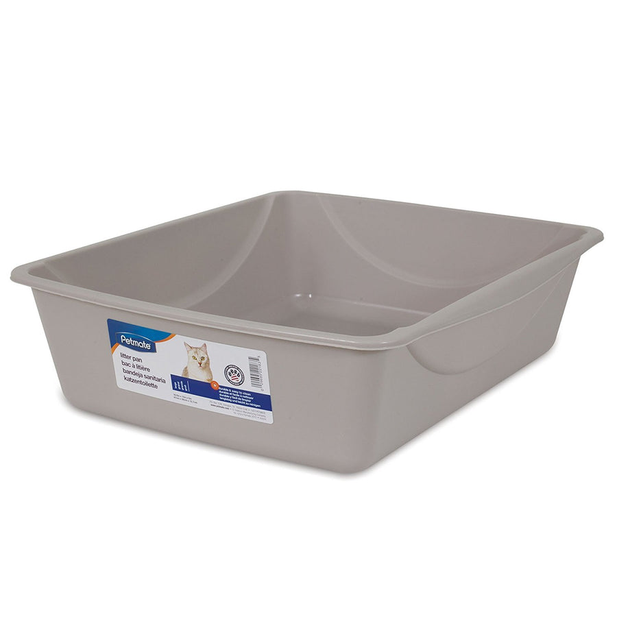 Open Cat Litter Box; Large Nonstick Litter Pan Durable Standard Box, Grey Great for Small & Large Cats Easy to Clean; Made in USA