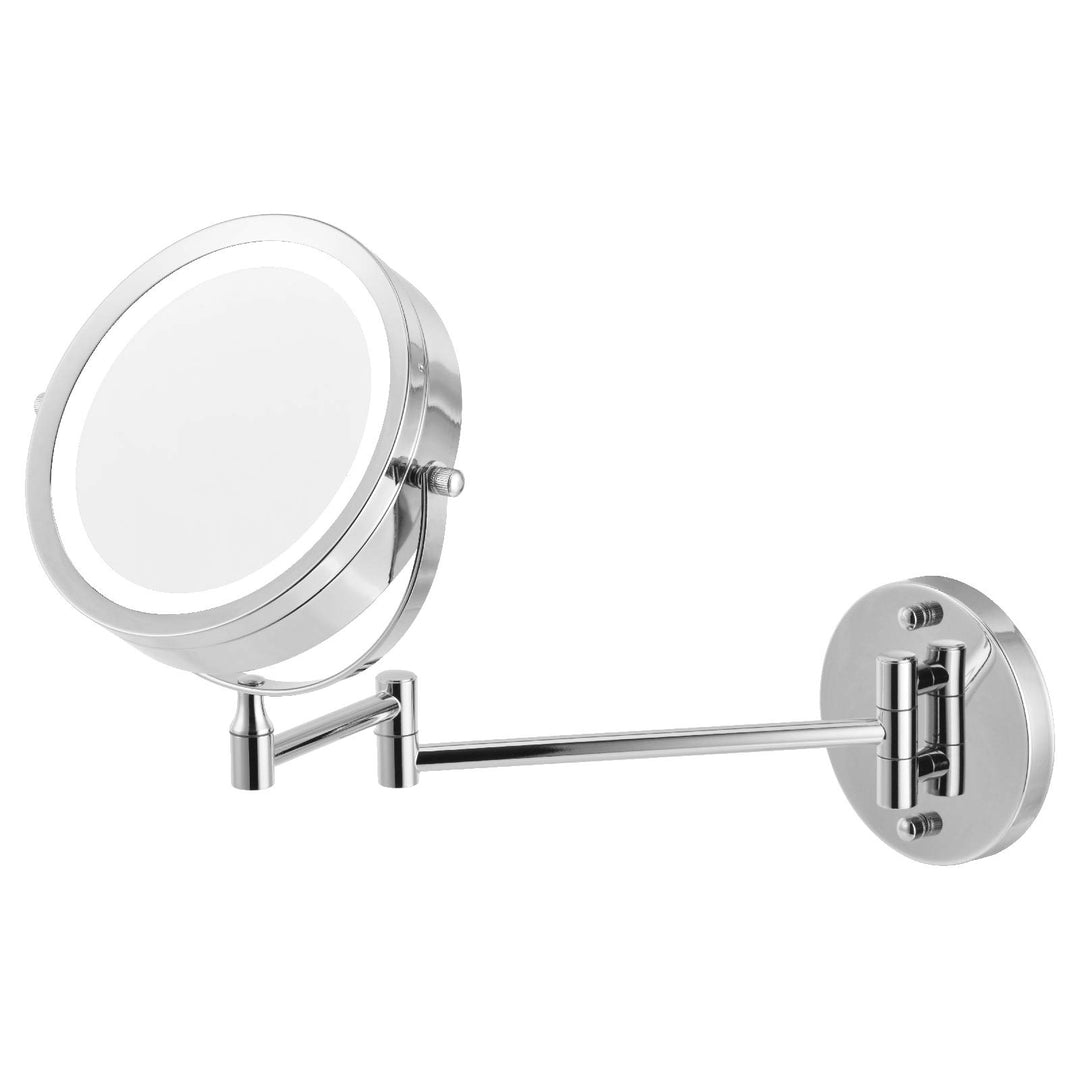 Wall Mounted Makeup Mirror with LED Lights and 1X/10X Magnifying 360° Swivel Extendable Vanity Mirror for Bathroom, Powered by Batteries (Not Included) 8 Inch,Chrome