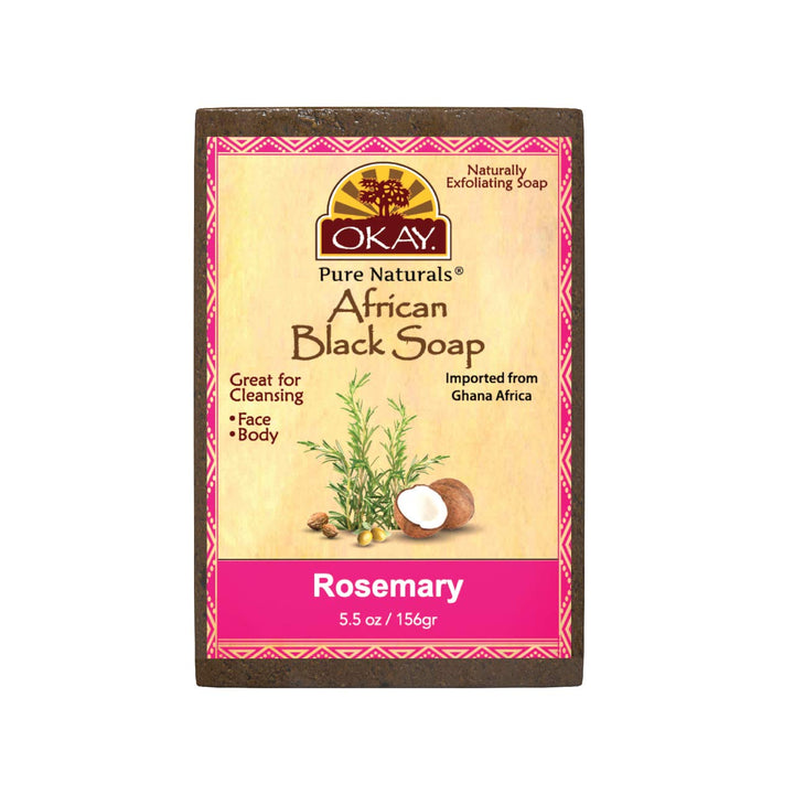OKAY | African Black Soap with Rosemary | For All Skin Types | Cleanses and Exfoliates | Nourishes and Heals | Free of Sulfate, Silicone & Paraben | 5.5 oz