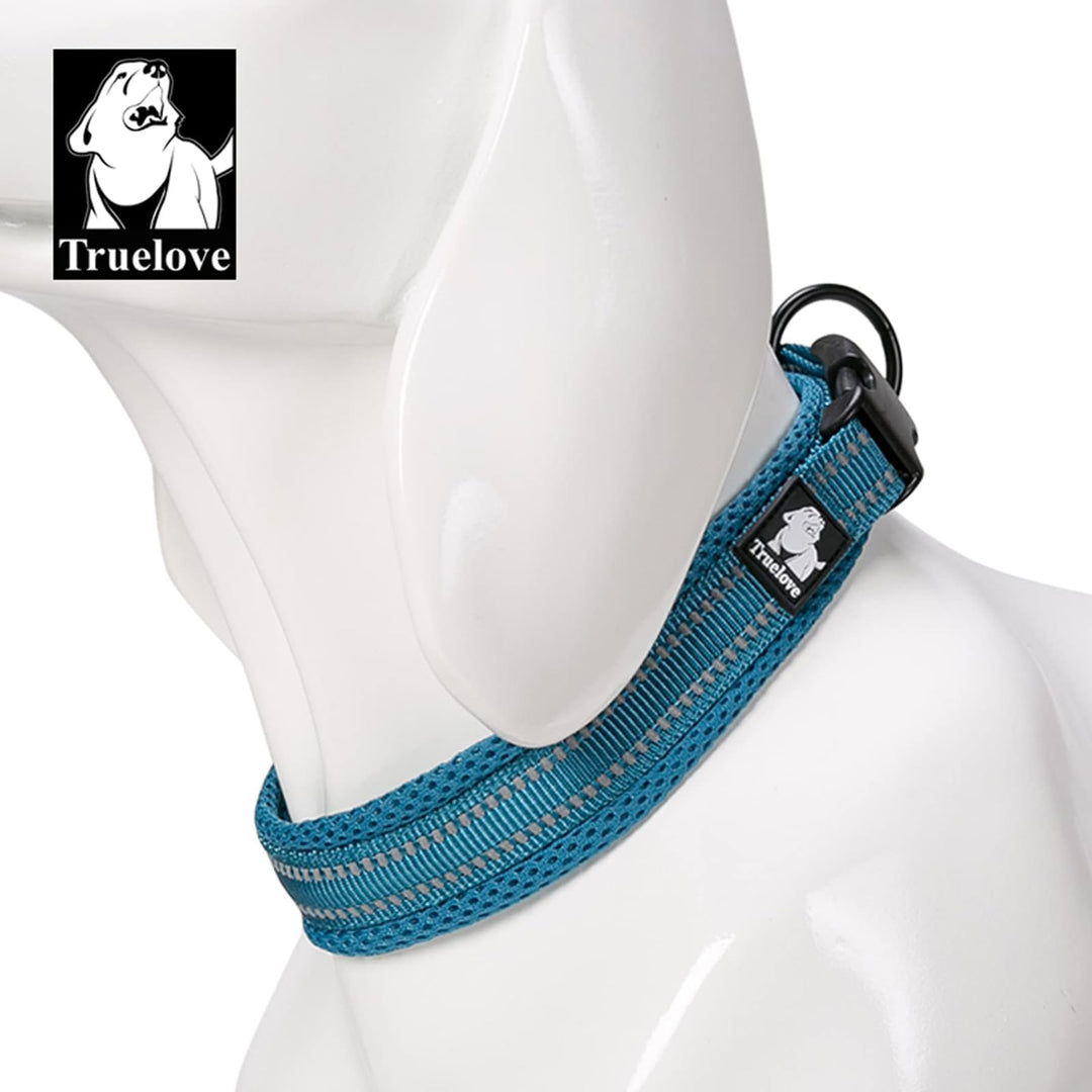 Truelove Dog Collar Reflective Premium Duraflex Buckle,High Grade Nylon Webbing No Choke Basic Collars TLC5011(Blue,M)