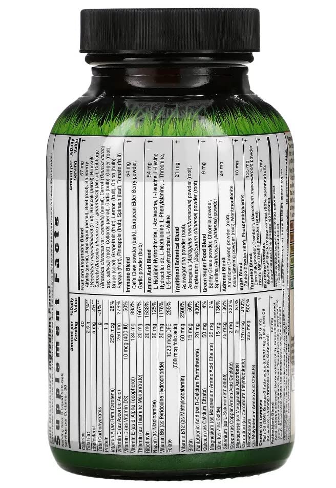 Women's Living Green Liquid-Gel Multi Vitamin - 90 Liquid Softgels - 70 Essential Nutrients, Full-Spectrum Vitamins, Wholefood Blend - Targeted Adrenal & Brain Support-30 Total Servings
