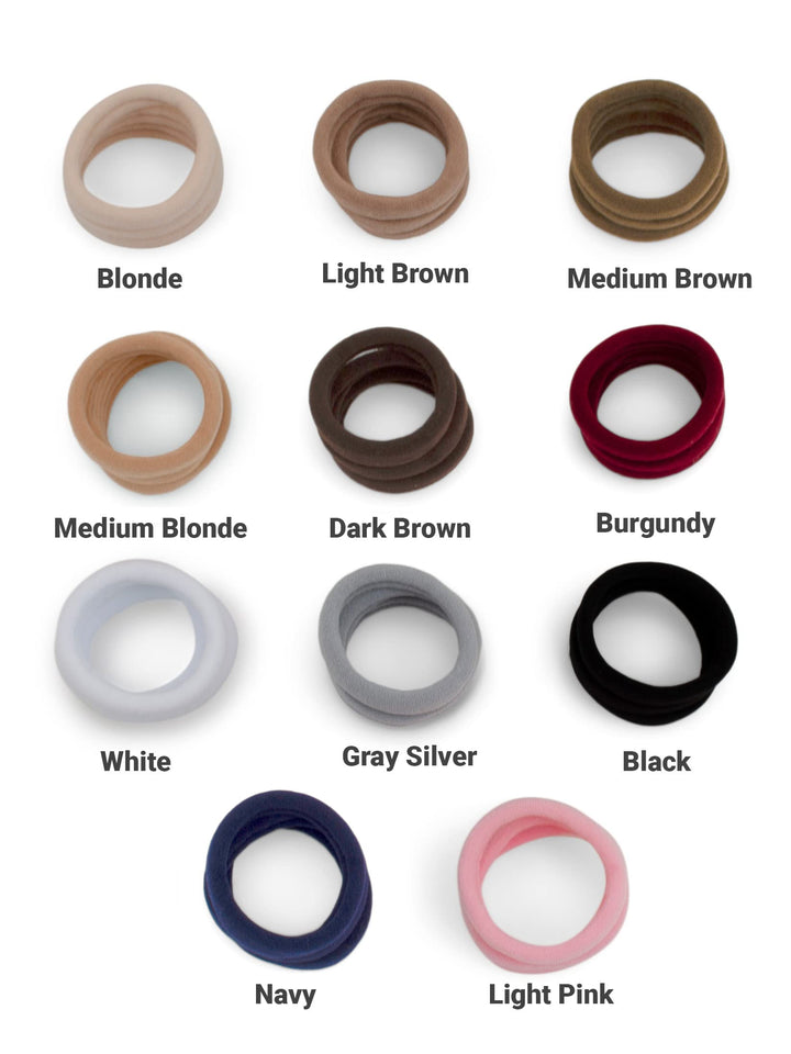 Black: Soft and Stretchy Seamless Elastic Fabric No-Metal Ponytail Holders - 12 Hair Ties (Black)