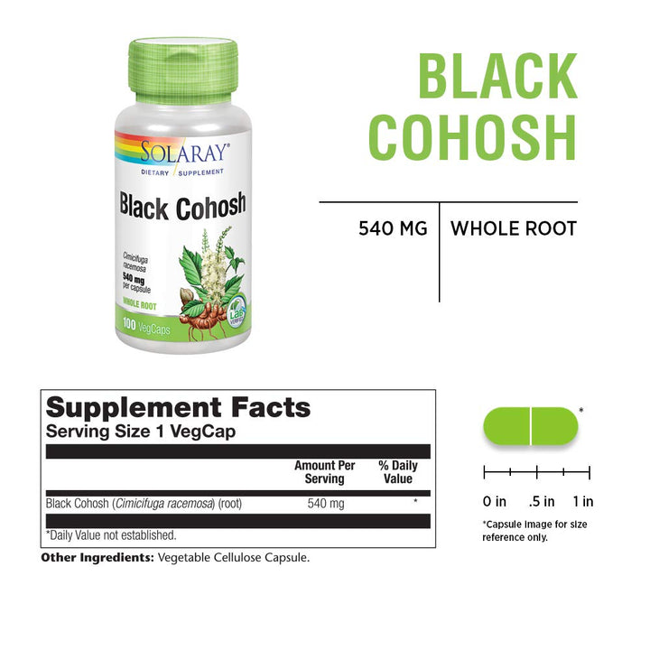 Black Cohosh 540 mg | Womens Health & Menopause Support Supplement | Whole Root | Non-GMO, Vegan & Lab Verified | 180 VegCaps
