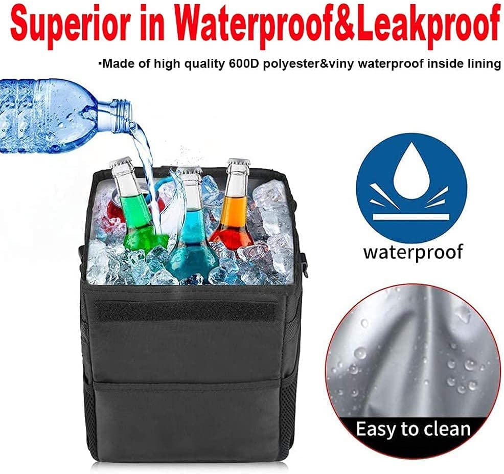 Car Trash Can with Lid and Storage Pockets, 100% Leak-Proof Car Organizer, Waterproof Car Garbage Can, Multipurpose Trash Bin for Car