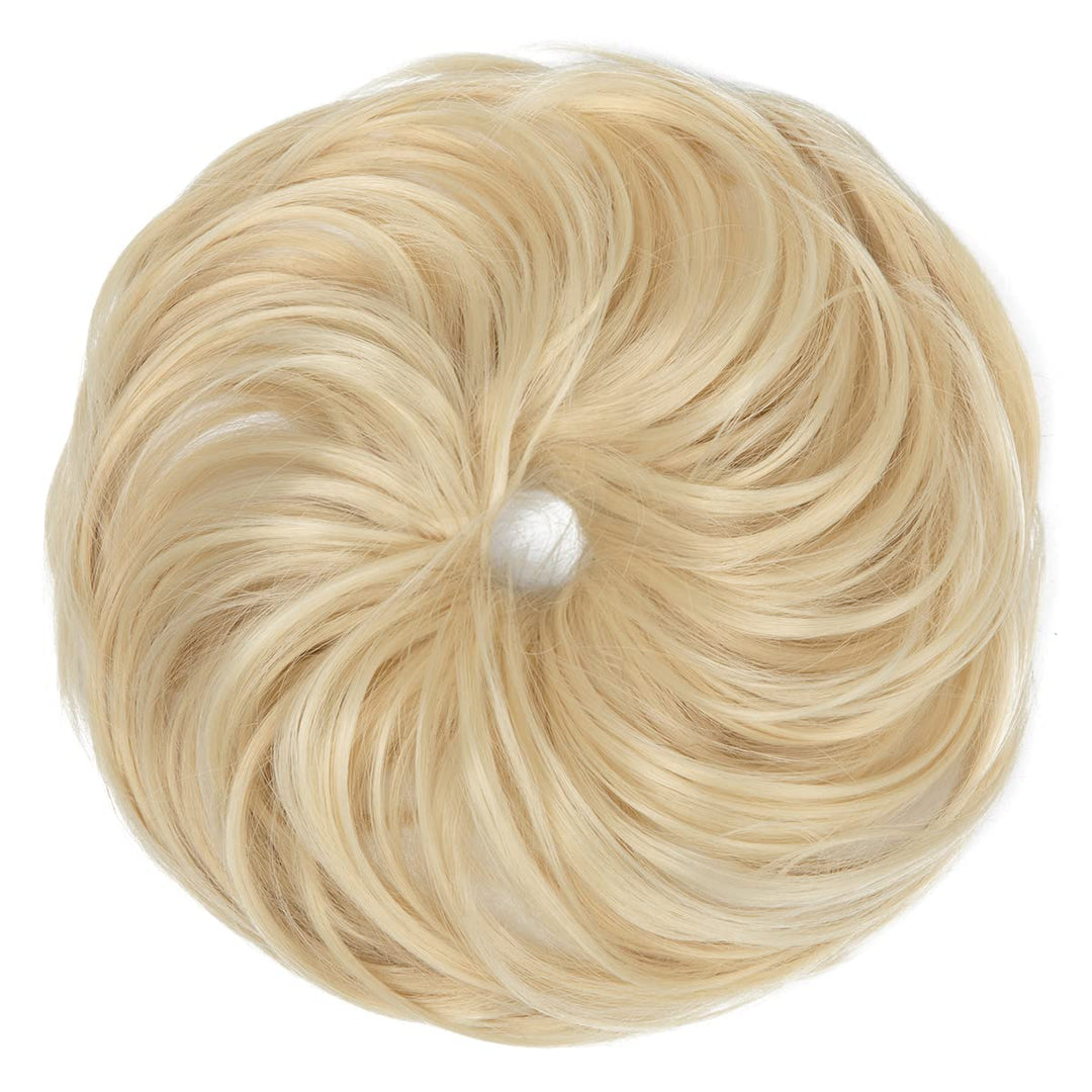 2PCS Messy Hair Bun Hair Pieces Wavy Curly Synthetic Updo Fake Scrunchies Ponytail Extension for Women Chestnut Brown