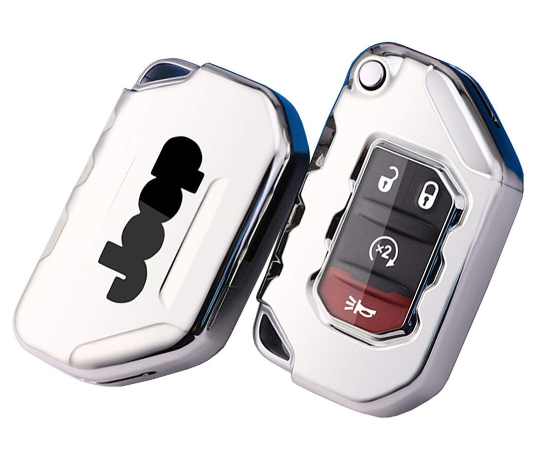 Soft TPU Protector Key Fob Cover Case fit for 2020 2021 Jeep Gladiator JT Sahara JLU 2018 2019 Jeep Wrangler JL JLU Rubicon Keyless Entry Key Fob (Silver)