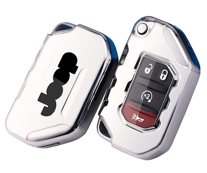 Soft TPU Protector Key Fob Cover Case fit for 2020 2021 Jeep Gladiator JT Sahara JLU 2018 2019 Jeep Wrangler JL JLU Rubicon Keyless Entry Key Fob (Silver)