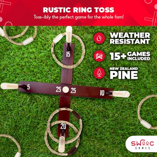 Games - Rustic Ring Toss Game (All Weather) - Easy Setup & Extra Games Included - Ring Toss Game for Adults - Outdoor Games for Kids - Yard Games for Adults - Ring Hook Game - Game Room Games
