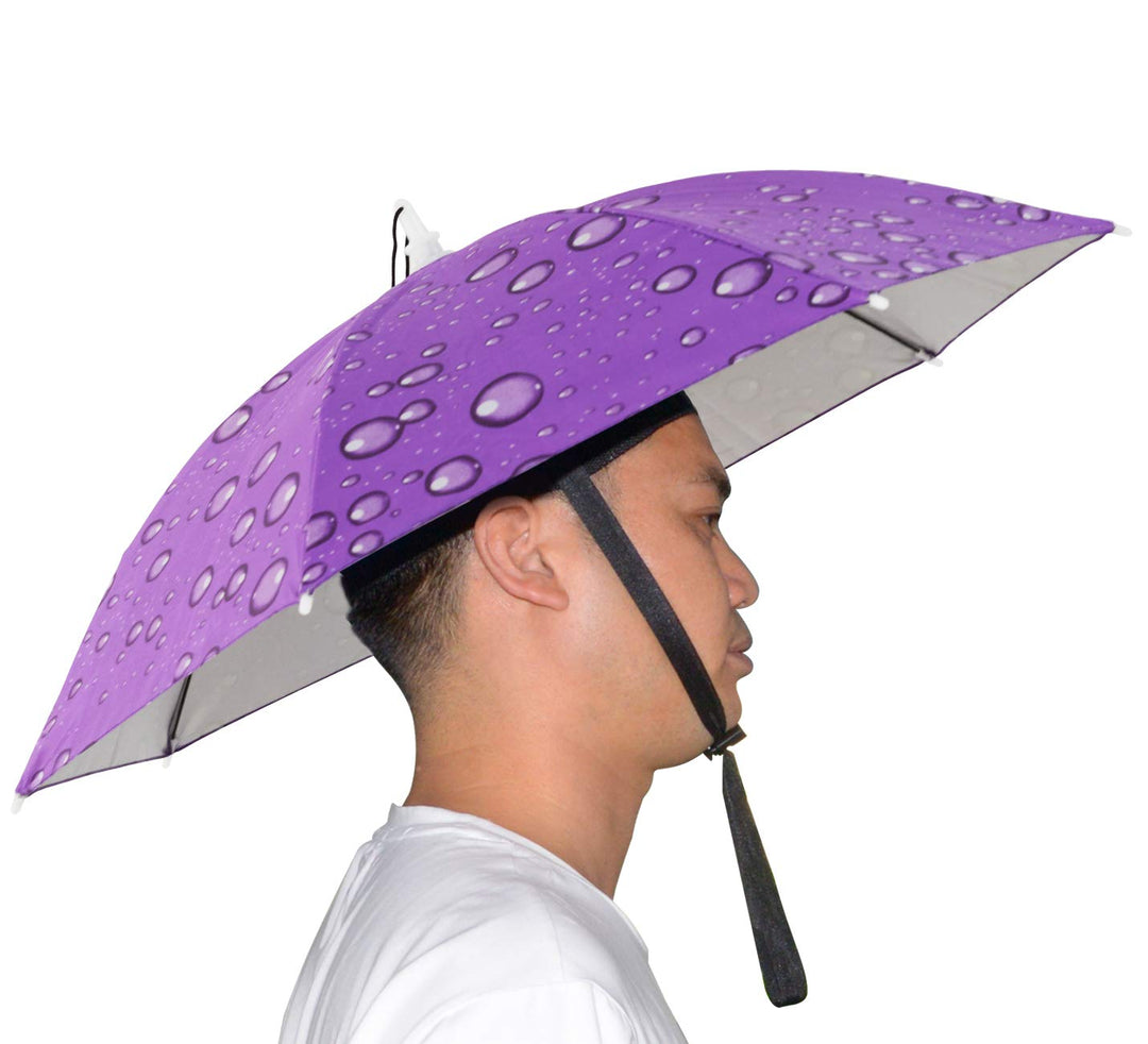 Umbrella Hat, 25 inch Hands Free Umbrella Cap for Adults and Kids, Fishing Golf Gardening Sunshade Outdoor Headwear (Blue/Purple)