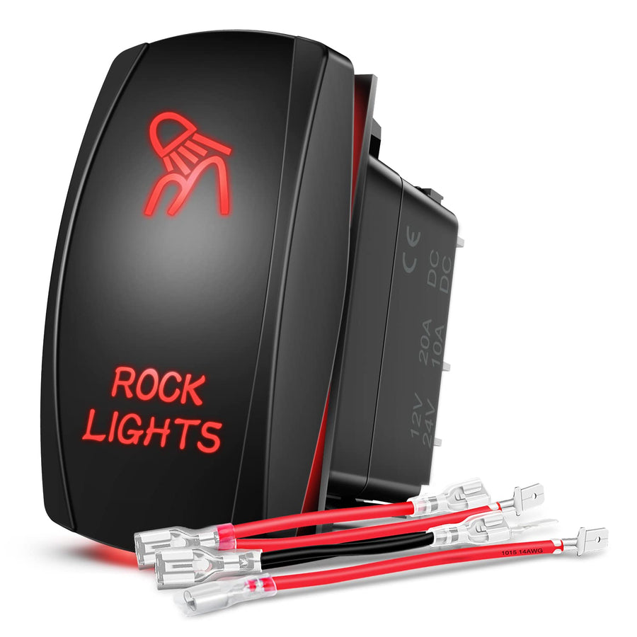 Rock Lights Rocker Switch Led Light Bar Switch 5Pin Laser On Off SPST switches 20A/12V 10A/24V Switch Red with Jumper Wires Set for Cars Trucks RVs