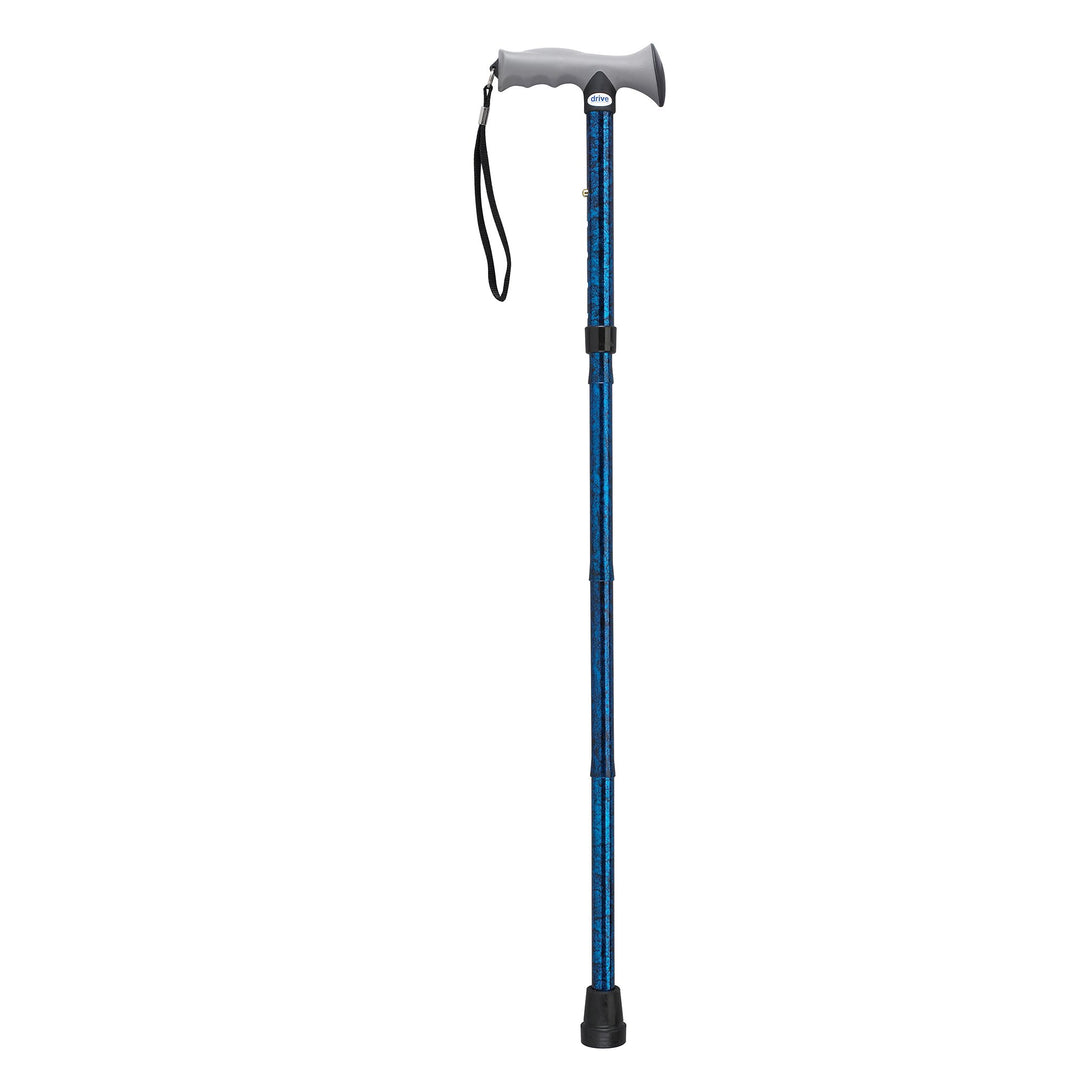 Adjustable Height Aluminum Folding Cane with Comfortable Gel Hand Grip, Blue Crackle