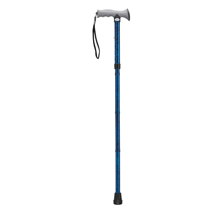 Adjustable Height Aluminum Folding Cane with Comfortable Gel Hand Grip, Blue Crackle