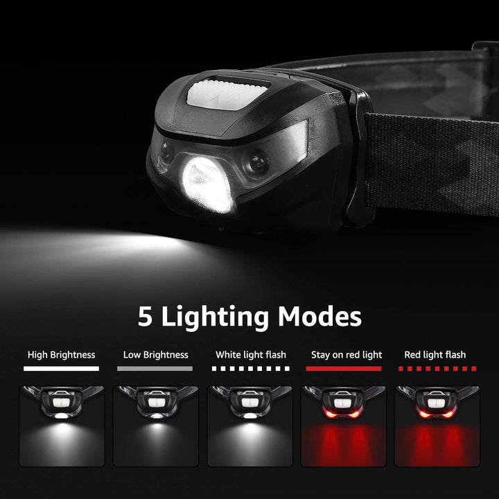 LED Headlamp Rechargeable - Super Bright Head Lamp with 5 Modes for Camping & Hiking Gear Essentials, IPX4 Waterproof Headlight Flashlight with Red Light, USB Cable Included