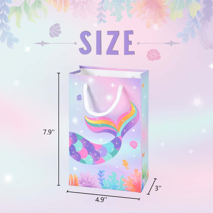 Mermaid Party Favors - Ocean Under The Sea Theme Party Supplies Portable Paper Goody Treat Gift Bags for Girls Birthday Wedding Baby Shower Pool Beach Picnic Party, 16PCS