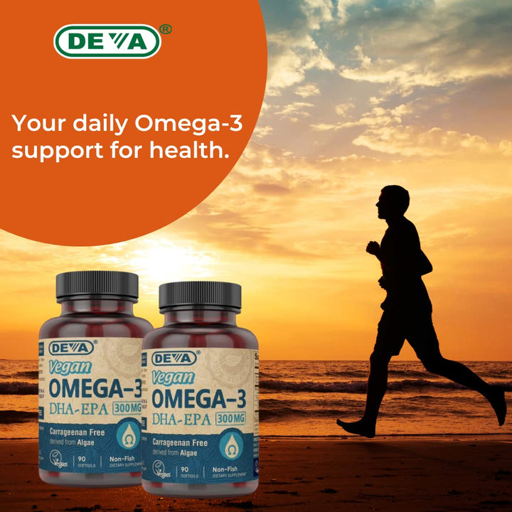 Vegan Omega-3 DHA EPA Supplement Once-Per-Day Softgel 300 MG - Carrageenan Gelatin & Gluten Free - Non-Fish Algae Oil Fatty Acids - 90 Softgels