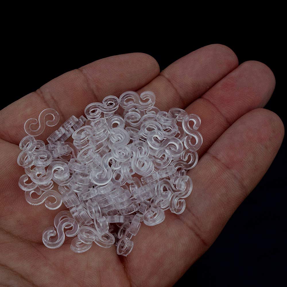 S Clips Connectors Rubber Connectors Refills for Loom Rubber Band for DIY Bracelet Making Refill Kit (300 pcs, Clean)