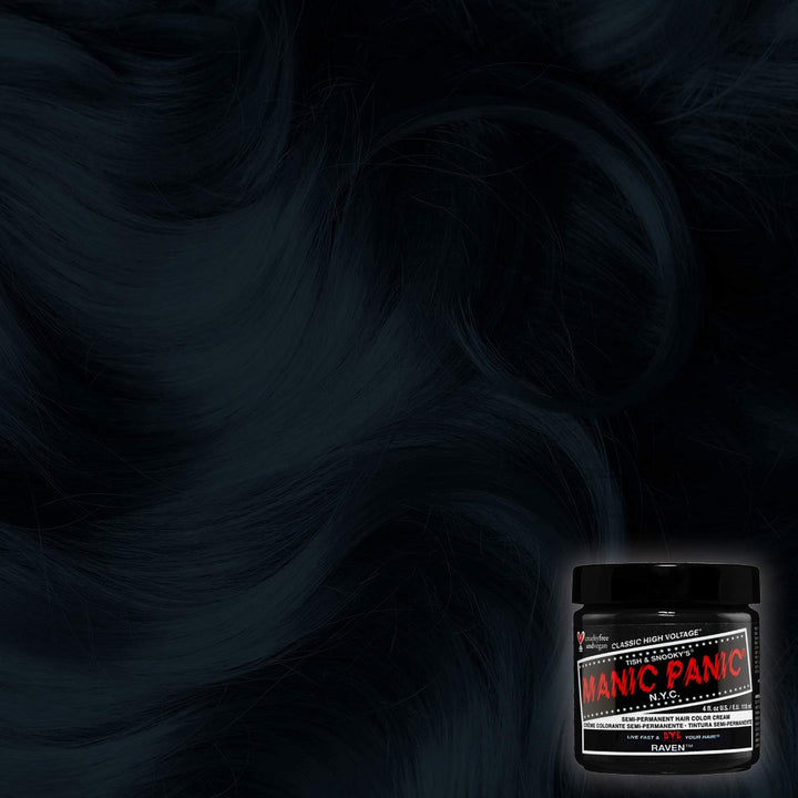Raven Black Hair Dye - Classic High Voltage - Semi Permanent Cool-toned Black Hair Color With A Blue/Green Undertone - Vegan, PPD And Ammonia Free (4oz)