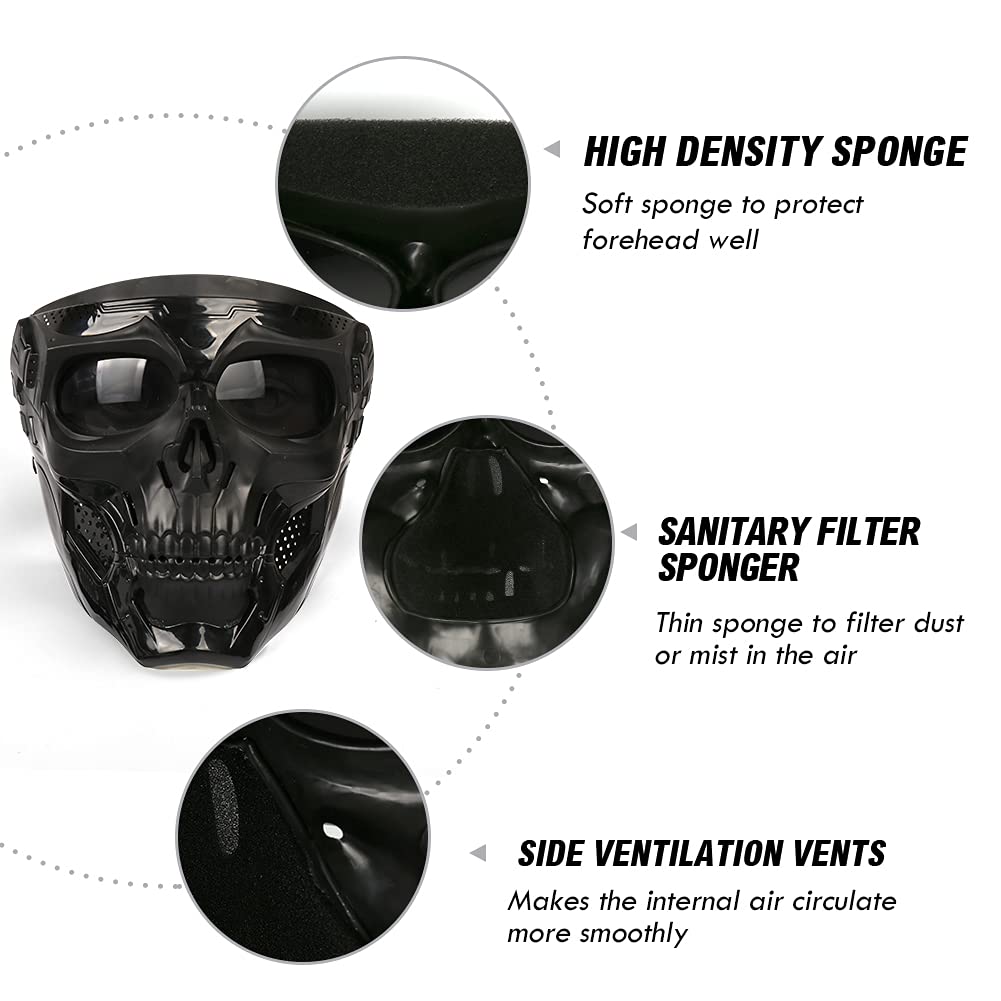 Motorcycle Skull Goggle Mask Riding Goggles Safety Road Riding UV Motorbike Glasses for Riding/Skiing/Snowing/Motorcycling/Halloween (Grey Lens)
