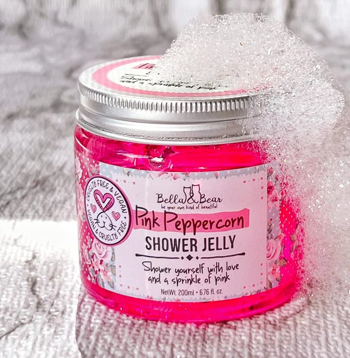 Bella & Bear Pink Peppercorn Shower Jelly, 6.7oz, Cruelty-Free, Vegan, Sensitive Skin, Great for Kids and Adults